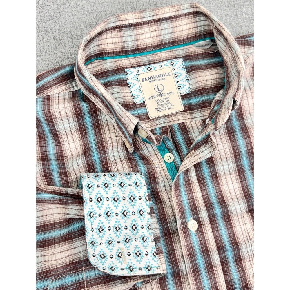 Panhandle Rough Stock Western Shirt Mens L Embroidery Plaid